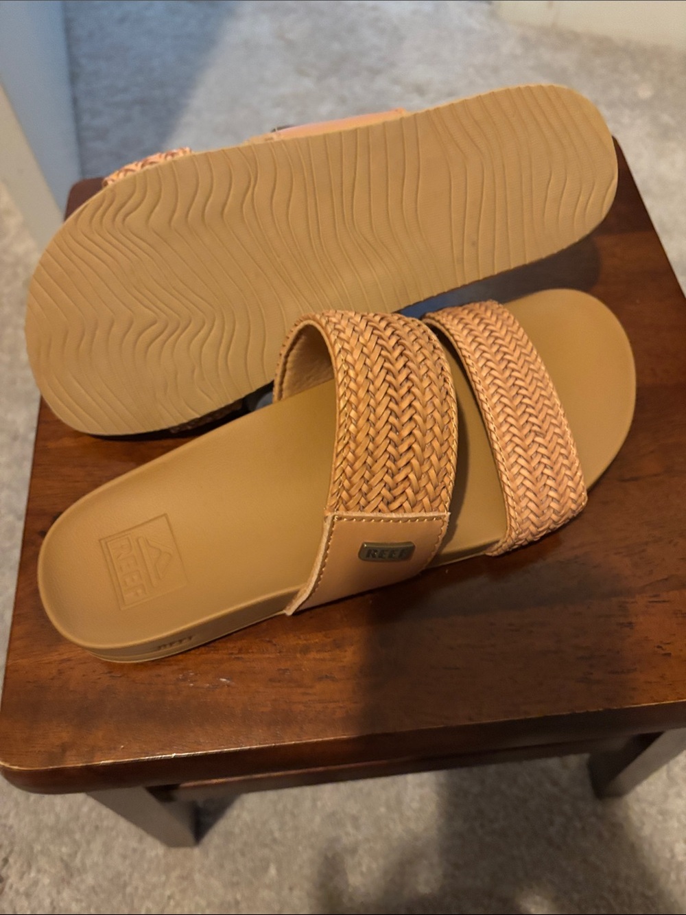 Reef Women's Tan Braided Double-Strap Slide Sandals